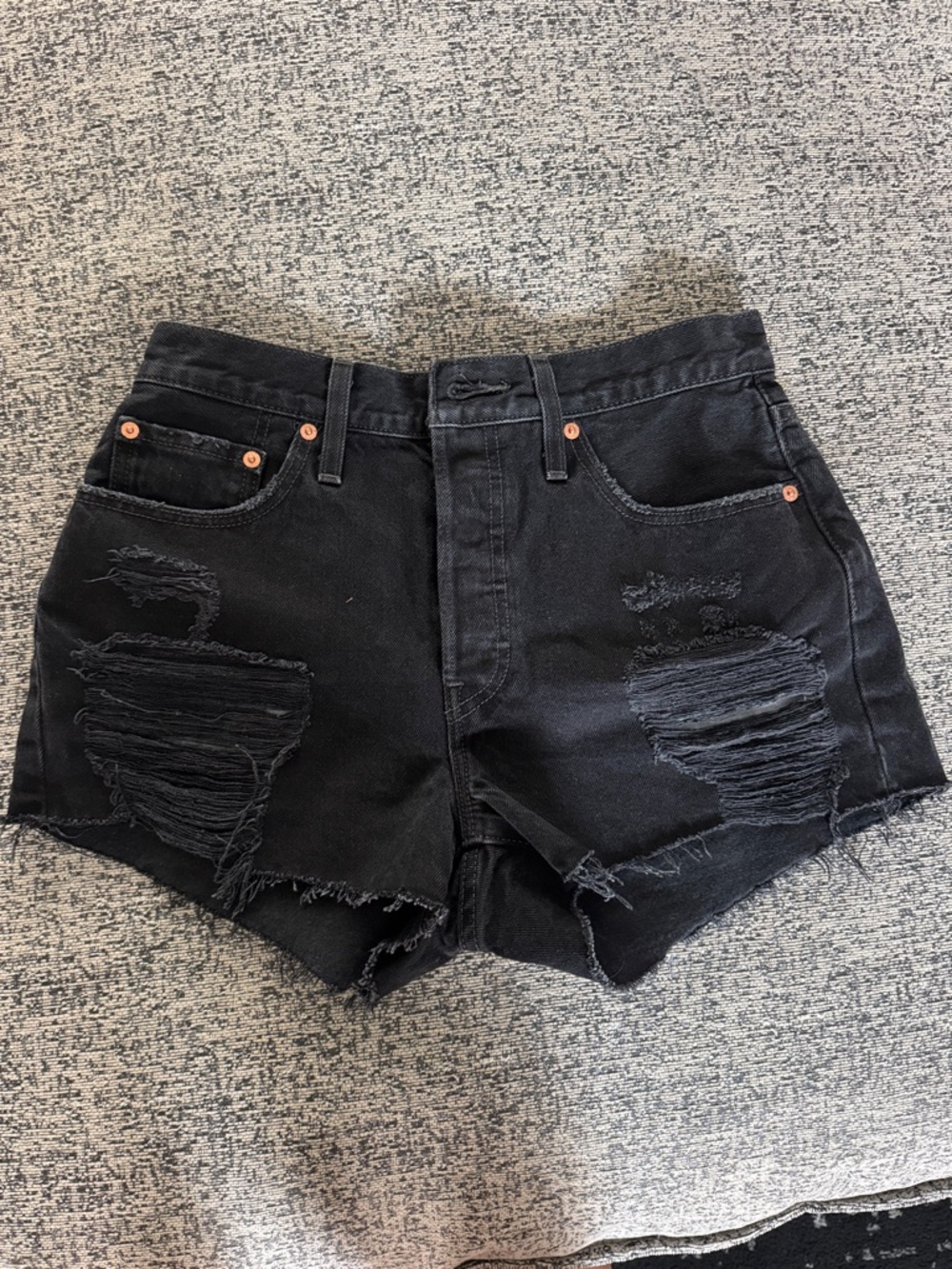 Levi's Black Distressed High-Rise Denim Shorts